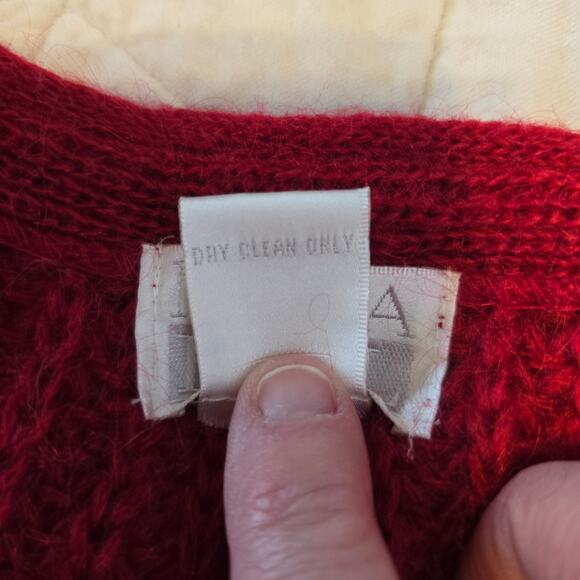 Vintage Moda Int'l Cardigan Womens M Red Mohair Blend 90s Minimalist Preppy - Picture 5 of 8